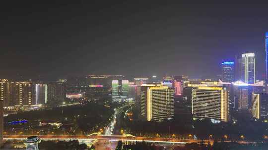 陕西西安高新区夜景绿地都市之门夜景航拍