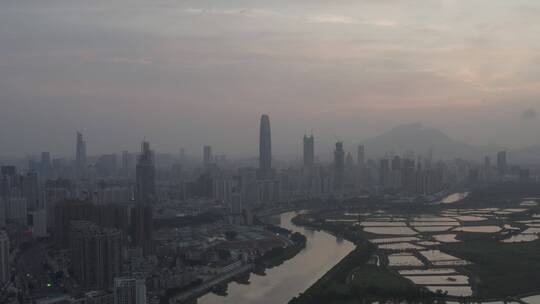 航拍香港河套地区