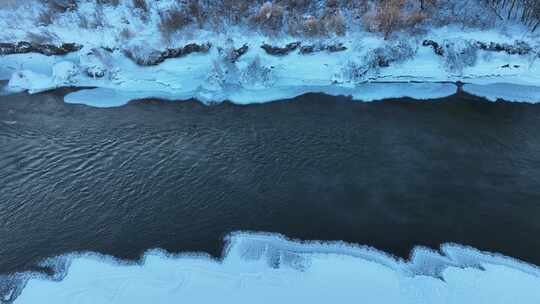 呼伦贝尔冬季自然风光不冻河湿地雪景