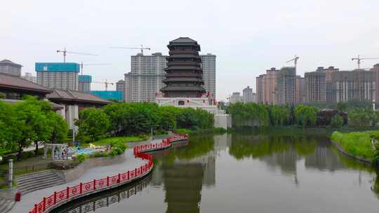 航拍西安汉城湖