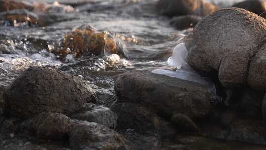 冰融 冬天 初春 水面 河流 溪流 冰雪融化