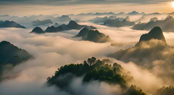 桂林山水合集山峰云海群山云雾缭绕自然风景