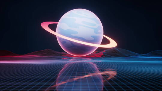 星球与蓝色科技空间背景3D渲染