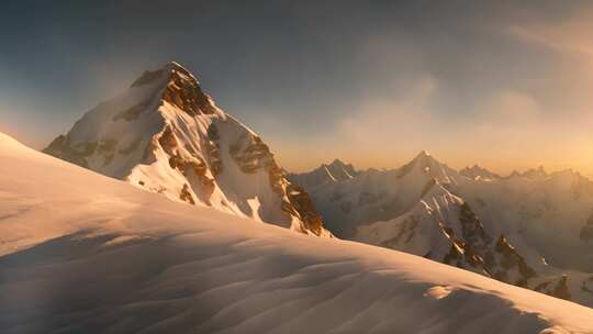 日照金山山顶雪景