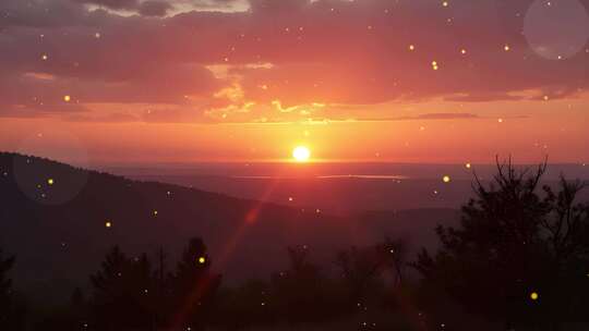 4k乡野夕阳舞台粒子背景