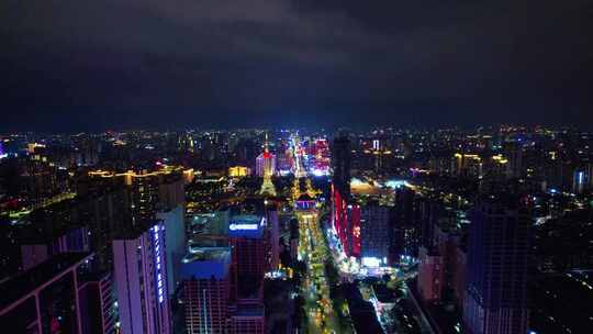 佛山禅城区季华六路地标建筑夜景航拍