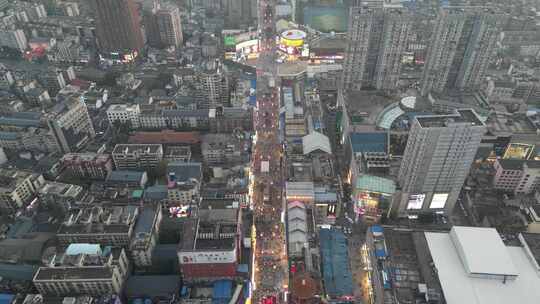 城市夜景车流人流航拍