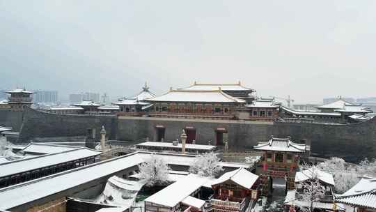 中国唐城下雪，航拍唐城雪景，唐城素材4k