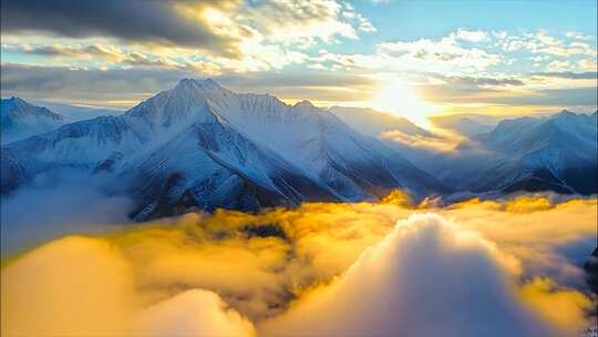 日出云海雪山日照金山唯美早晨清晨风景风光