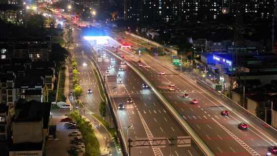 4k航拍城市快速路高架桥夜景车流素材