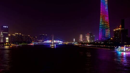 广州照亮了城市景观和河流交通视频素材模板下载