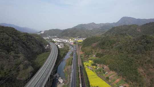 春日的皖赣铁路风光航拍素材