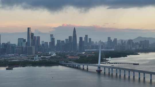 深圳湾大桥后海清晨灯光航拍