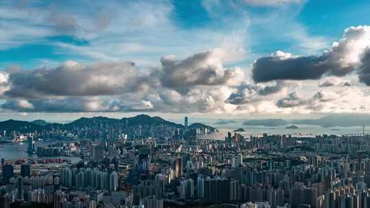 香港维多利亚港CBD中环日出高空延时