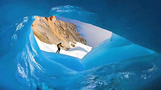 蓝色冰川洞穴探险阿尔卑斯山脉冰山雪山风光