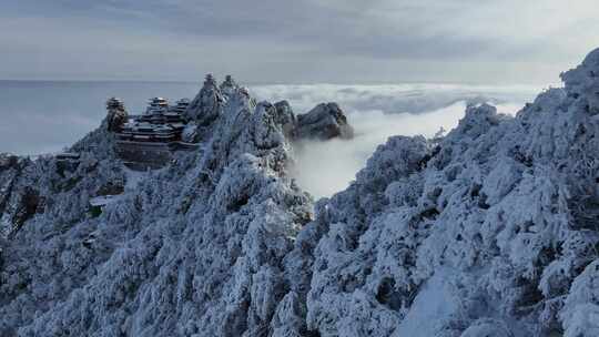 河南老君山冬季雪后云海大气航拍