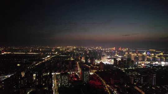 城市夜幕降临夜景灯光江苏宿迁航拍