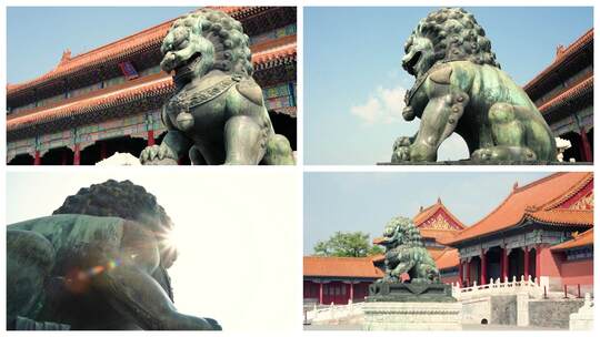 北京故宫青铜狮子高清在线视频素材下载