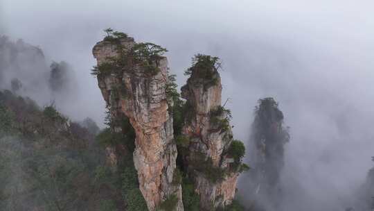 湖南张家界武陵源天子山云雾航拍自然风光