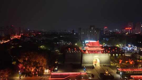 浙江湖州项王公园夜景航拍