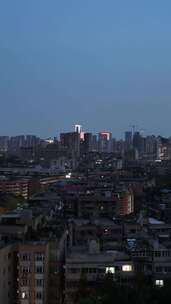 竖屏航拍四川成都晚霞夜幕降临夜景