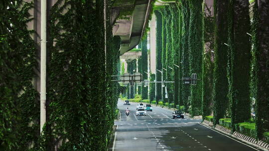 南京城市道路绿化高架下的爬墙虎