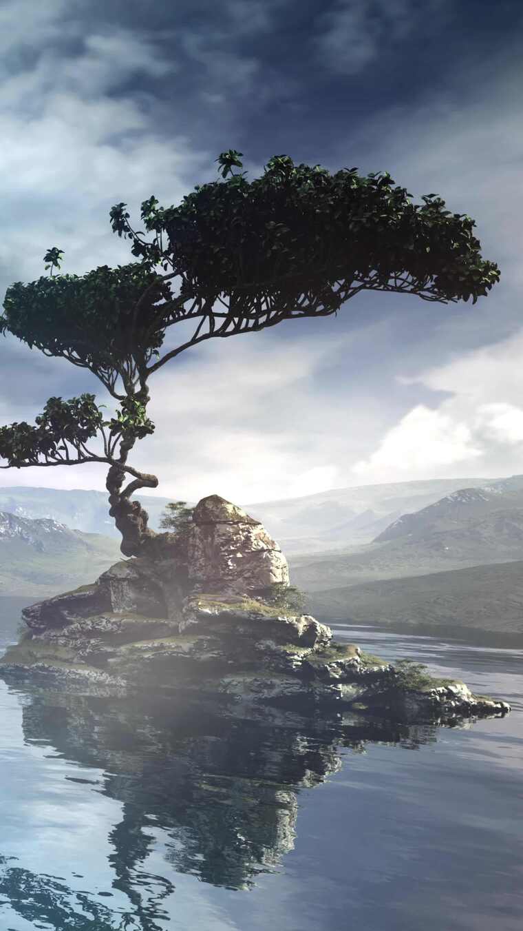 灰蓝色色调的湖泊山景