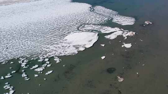 青海青海湖高空湖面结冰航拍4K视频