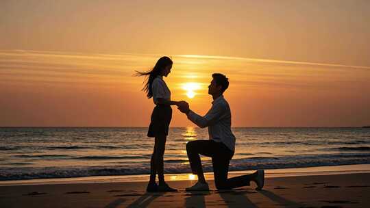 七夕节海边情侣求婚浪漫人物视频