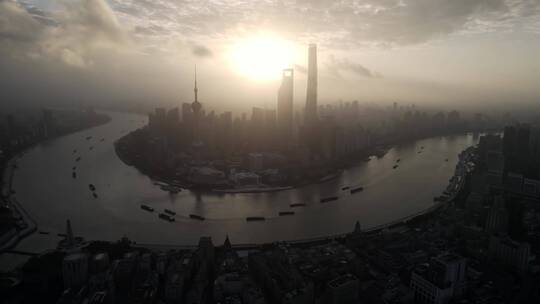 上海浦东陆家嘴金融区日出城市航拍4K
