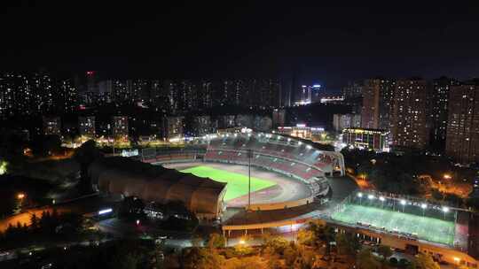 四川自贡体育馆夜景灯光航拍