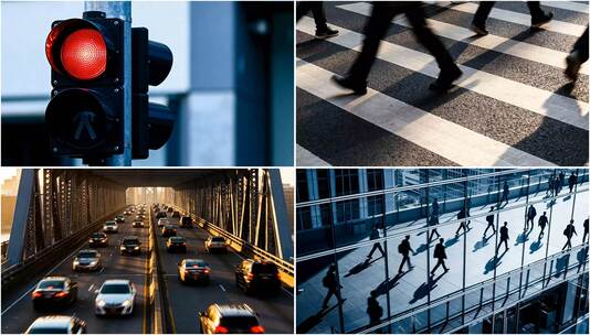 城市人群生活节奏掠影慢门转场快闪快切交通