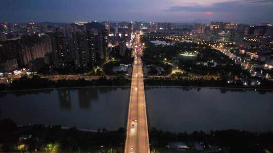 江西宜春城市夜幕降临晚霞夜景航拍