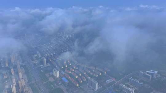 航拍云雾下的枣庄新城市政府驻地视频素材模板下载