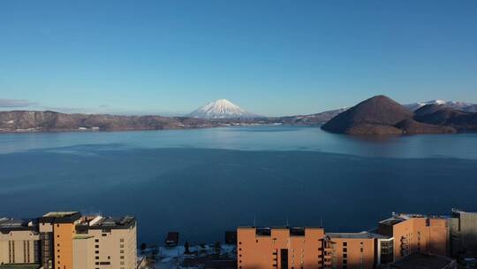 日本北海道洞爷湖自然风光航拍视频素材模板下载