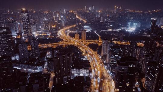 上海静安区南北高架夜景航拍视频素材模板下载