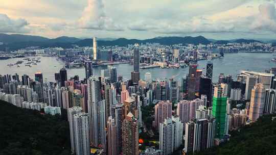 香港维多利亚港夜景航拍