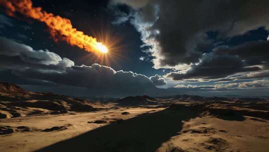 沙漠上空流星划过景象