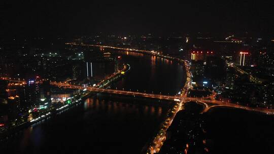 航拍衡阳市湘江夜景