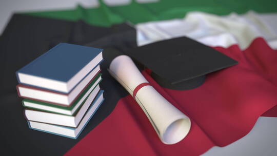 科威特国旗毕业帽和文凭