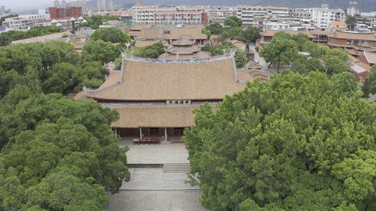 泉州开元寺东西塔特写西街钟楼航拍市区大景