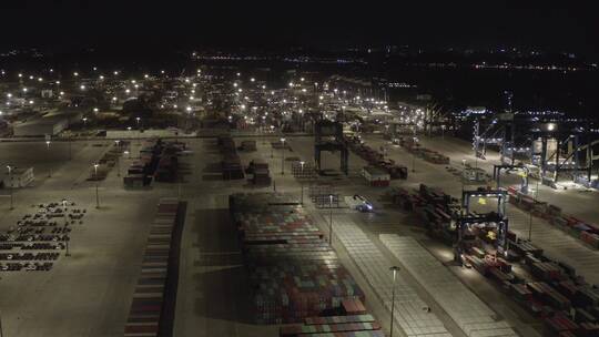 码头，夜景，航拍，货运，集装箱，工业