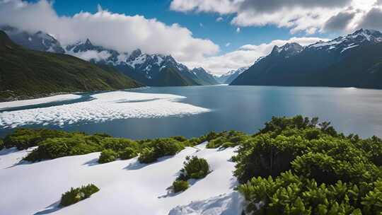 雪山湖泊自然风光全景