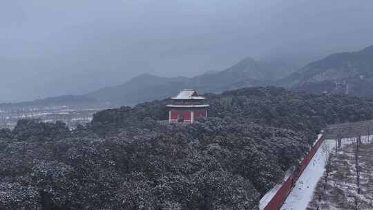 明十三陵定陵雪景航拍视频素材模板下载