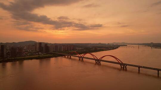 唯美湘江夕阳城市福元路大桥航拍yz