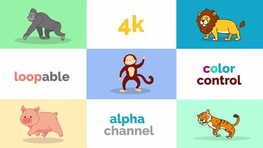 可爱简洁循环卡通动物儿童动画开场AE模板