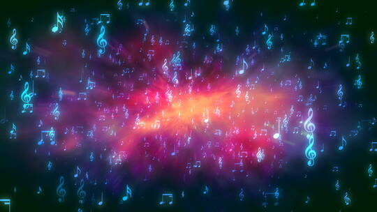 音符音乐主题的三维空间粒子爆炸唯美背景视频素材模板下载