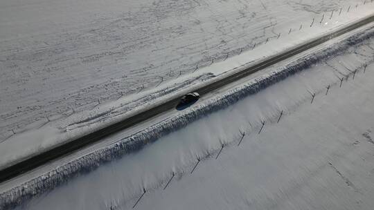 冬季雪天内蒙乌兰布统塞罕坝草原公路4K航拍