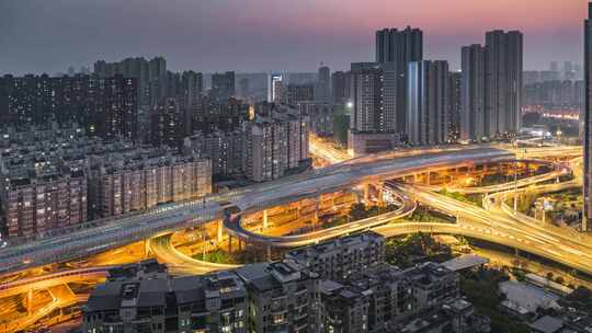 武汉繁华城市高架立交桥车流夜景延时