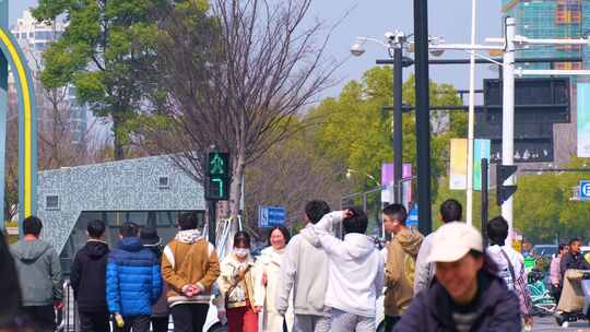 城市马路车流人流街景视频素材